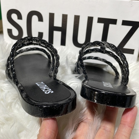 NIB 8B SCHUTZ Glitter jelly black pool slides mules sandalia Diana sandals NEW - Picture 9 of 9